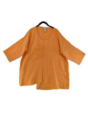 Match Point Linen Top Womens Sz Large Asymmetric Tangerine Orange Lagenlook USA
